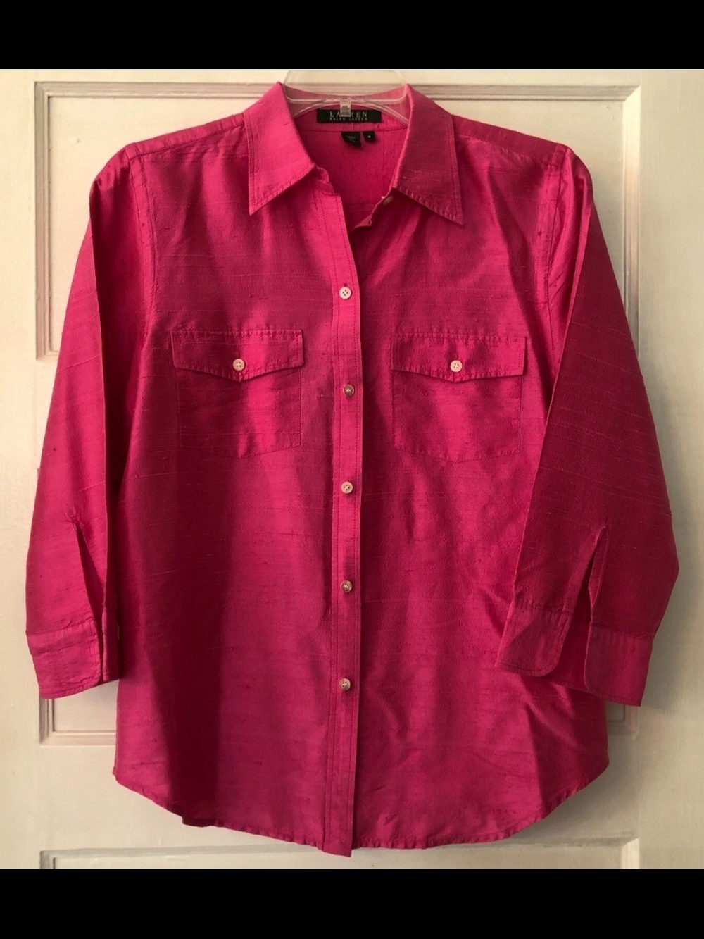 Lauren Ralph Lauren Silk Button-Up Shirt Fuchsia